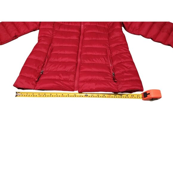St John's Bay Puffer Jacket Women's M Red Packable Removable Hood Zip Nylon - Picture 4 of 12